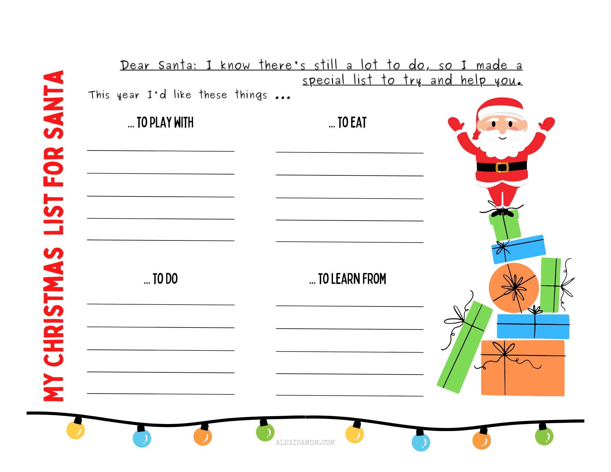 Printable Santa Wish List for Kids - ALEX IS A MOM dot COM