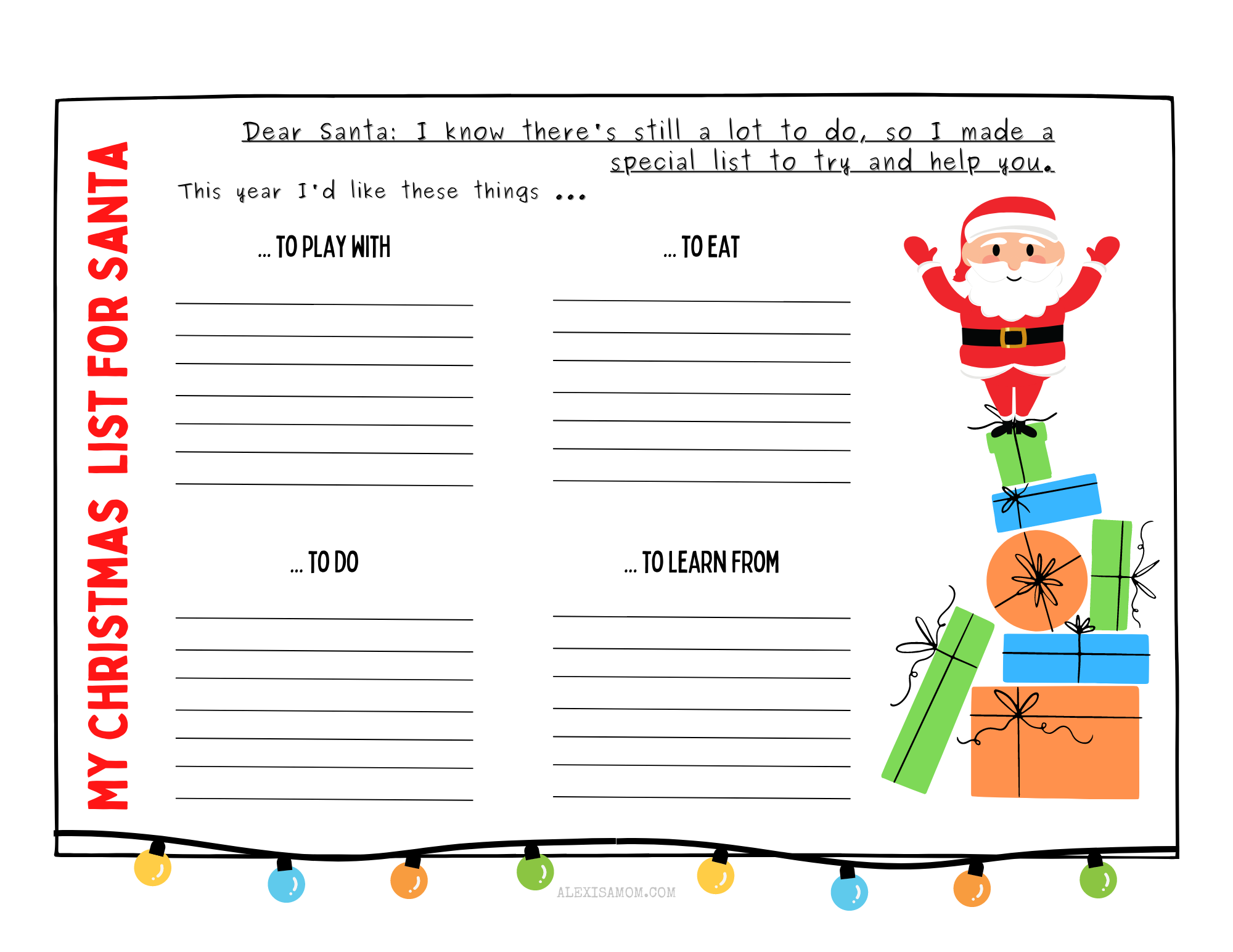 Printable Santa Wish List for Kids ALEX IS A MOM dot COM